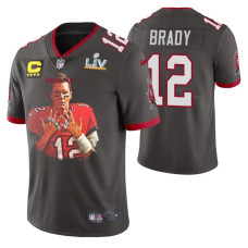 Tampa Bay Buccaneers Super Bowl LV Champions #12 Tom Brady Jersey Pewter Player Graphic