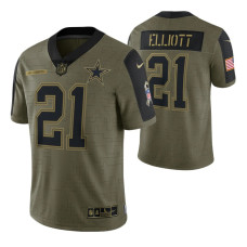 Dallas Cowboys #21 Ezekiel Elliott Olive 2021 Salute To Service Limited Jersey