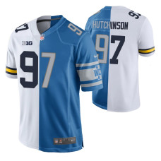 2022 NFL Draft Detroit Lions #97 Aidan Hutchinson Blue White Split Game Jersey