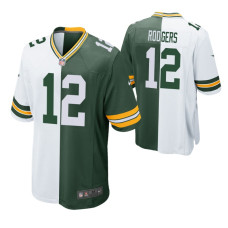 Men's Green Bay Packers Aaron Rodgers #12 Split Green White Two Tone Game Jersey