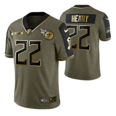 Tennessee Titans #22 Derrick Henry Olive Gold 2021 Salute To Service Limited Jersey